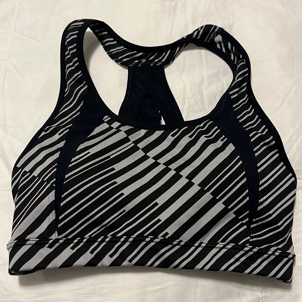 Athleta Gray & Black Stripe Racerback Sport Bra